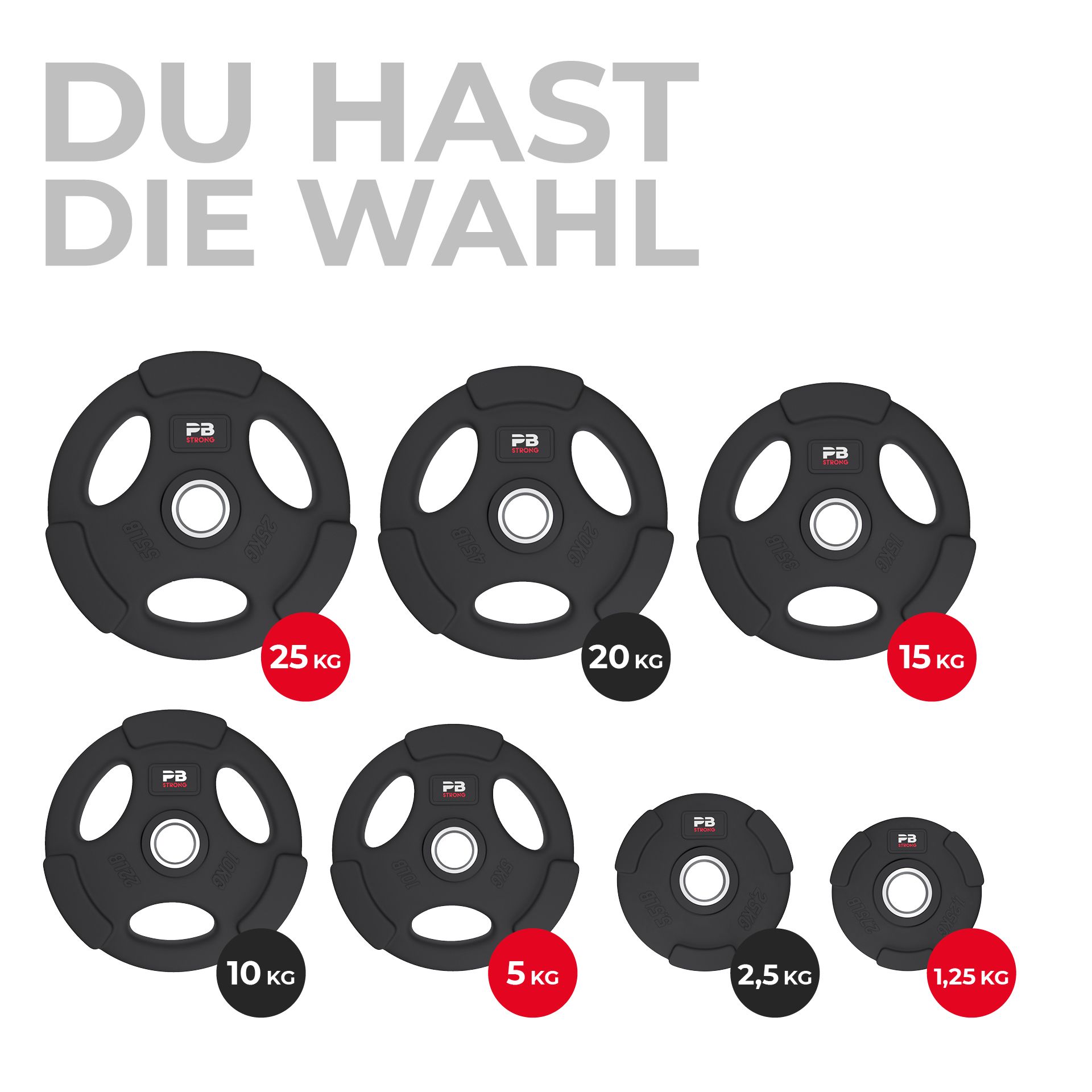 PB Strong 3-Griff Hantelscheibe gummiert Schwarz (Stk)